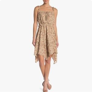 🌻J.O.A. Taupe Tan Floral Dress with Tie Straps